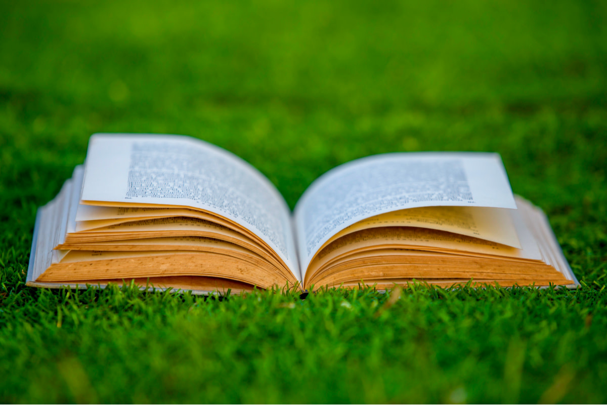 Open book on ground