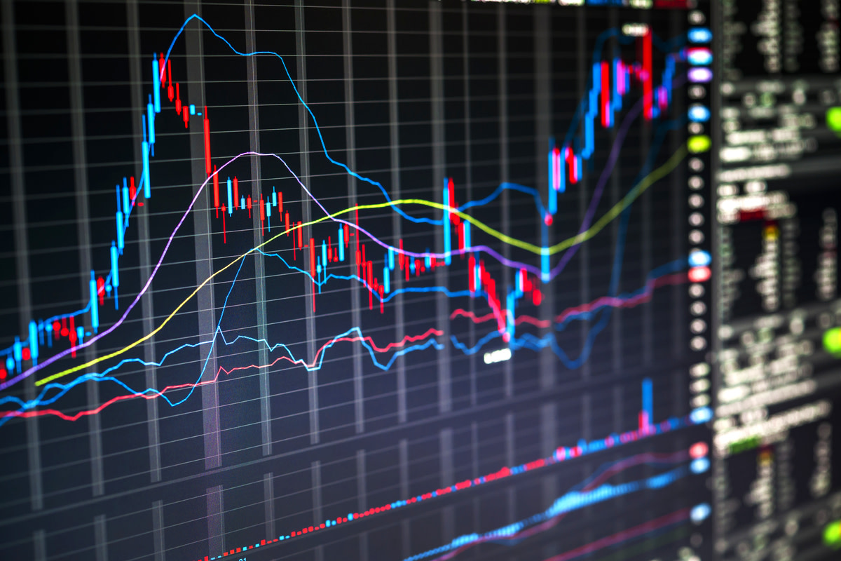 Stock market charts and numbers displayed on trading screen
