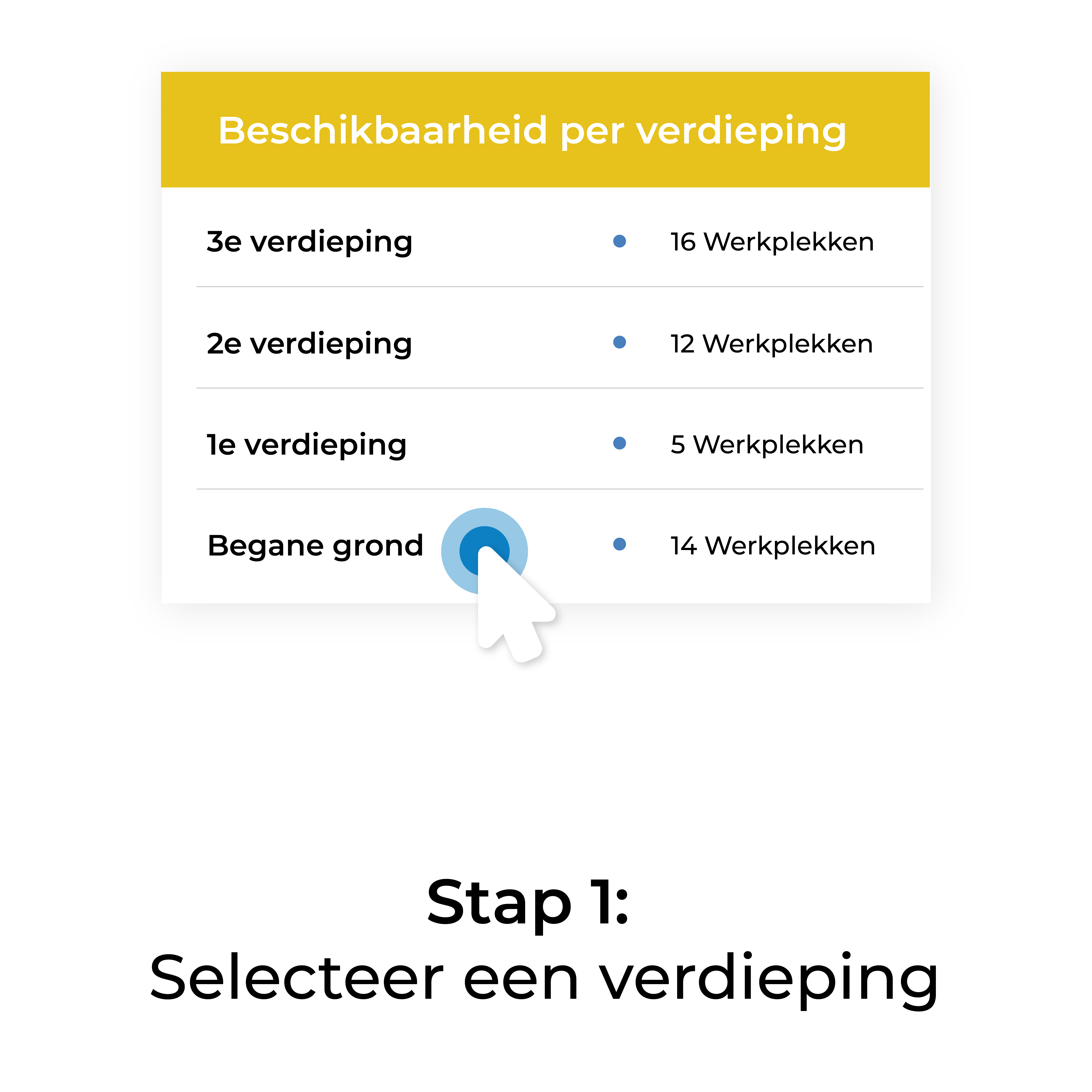 Afbeelding laat zien hoe je start met FlexWhere door gebouwen en verdiepingen in de bureau reserveren app in te voeren.