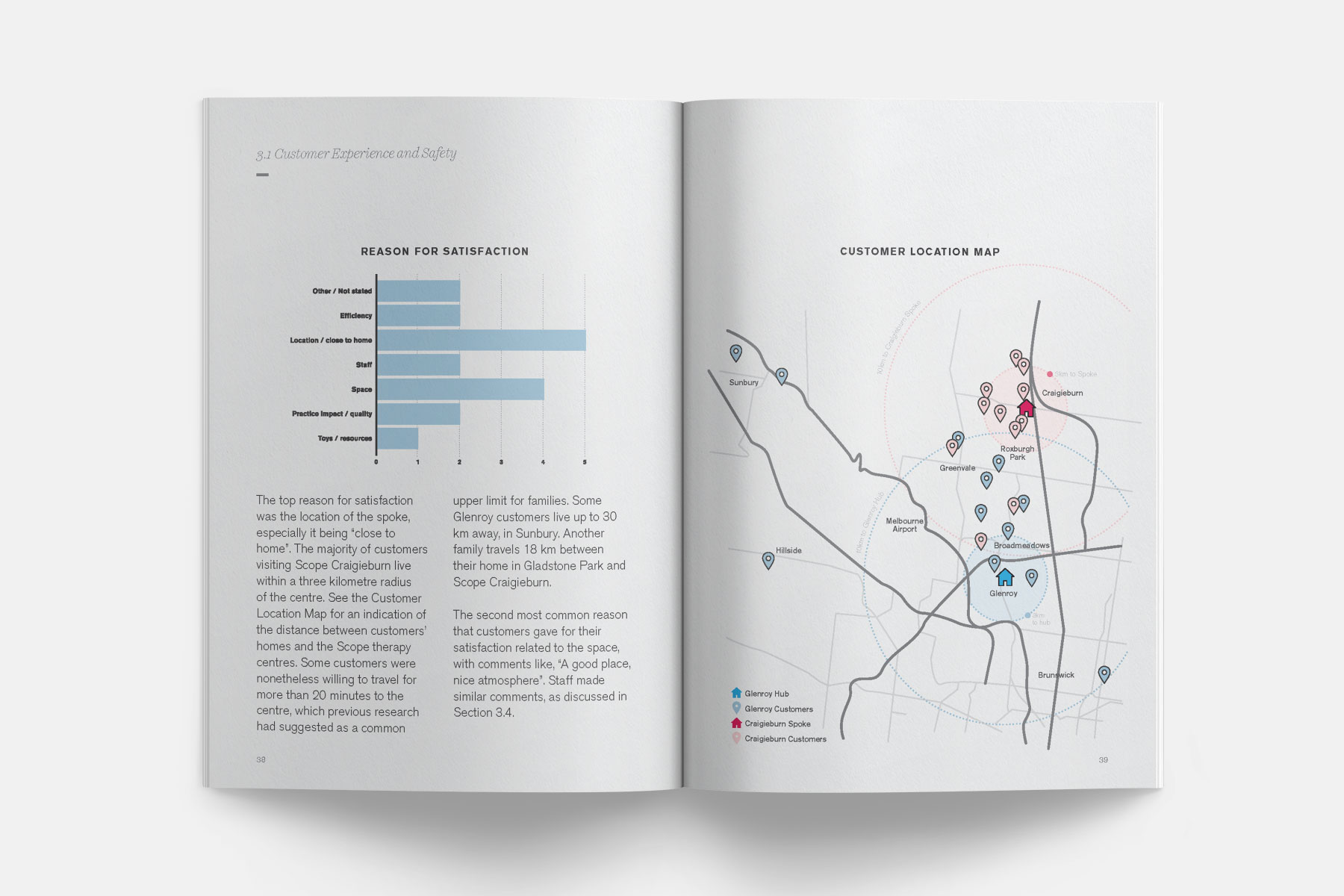A spread from the evaluation report showing a map that highlights where the visitors come from