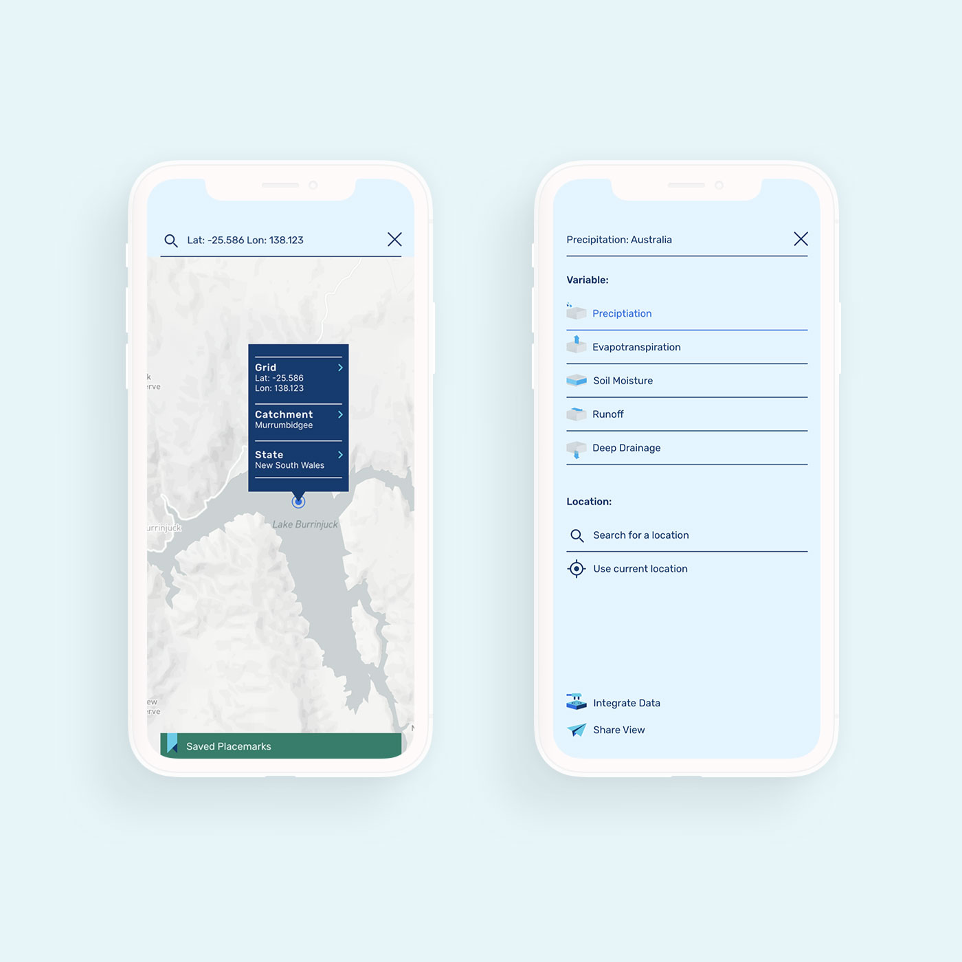 An image showing how the navigation works on mobile devices. Highlighting how you can choose your location and data set that you want to look at.