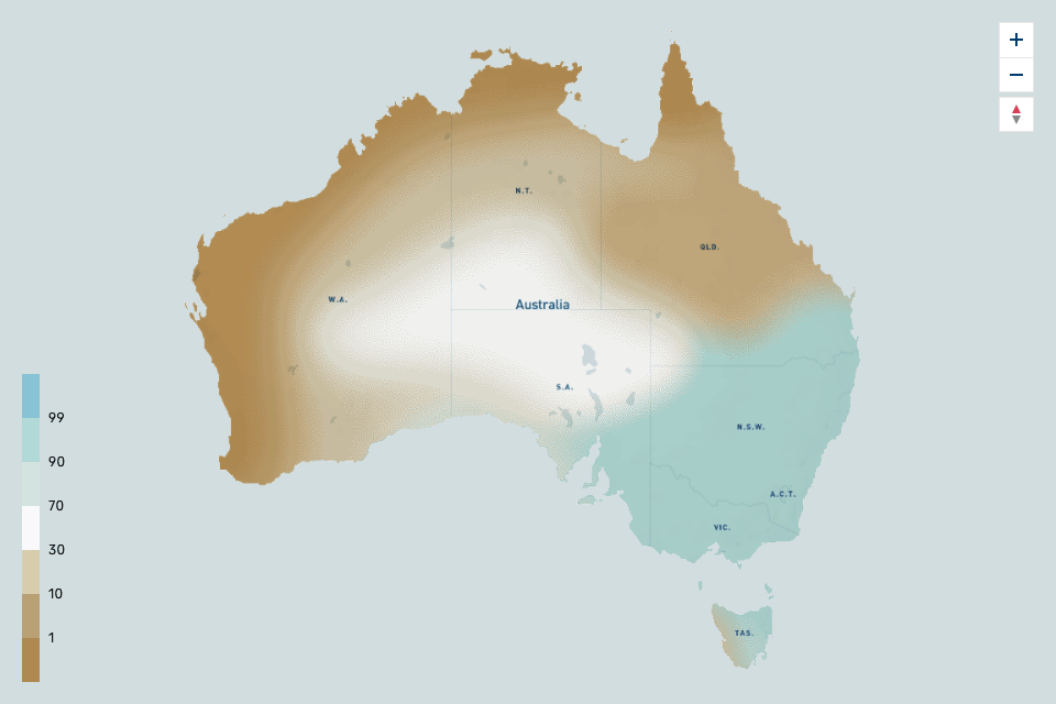 A data visualisation showing the landscape water balance across Australia.