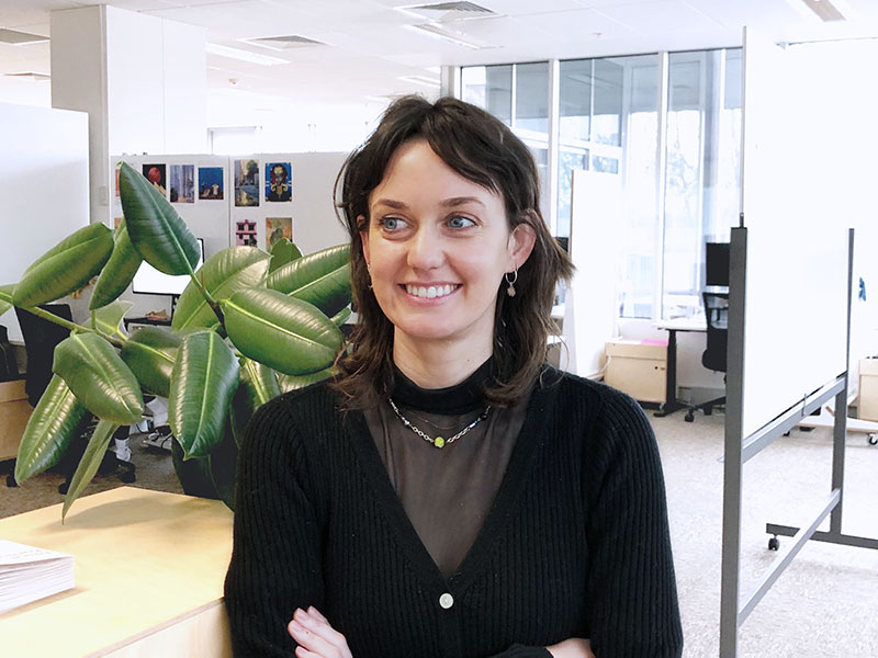 A photo of Emily Hamilton in the Paper Giant studio.