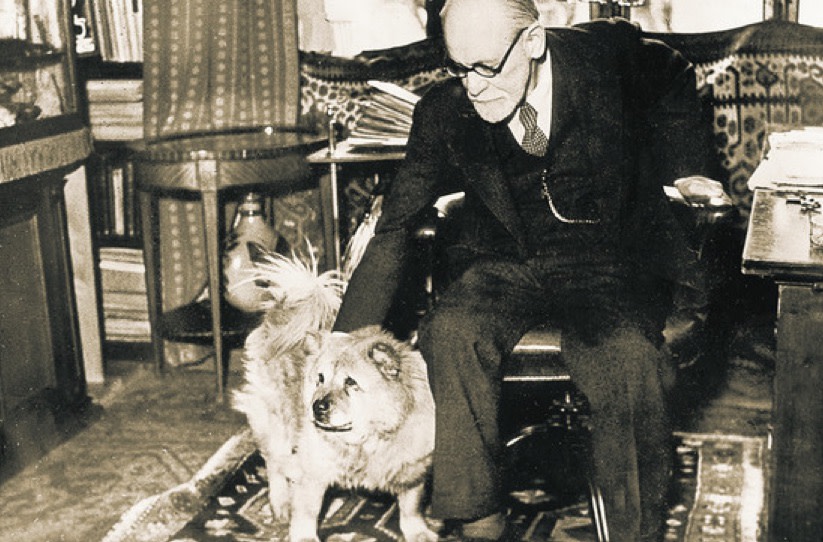 Sigmund Freud with one of his dogs.