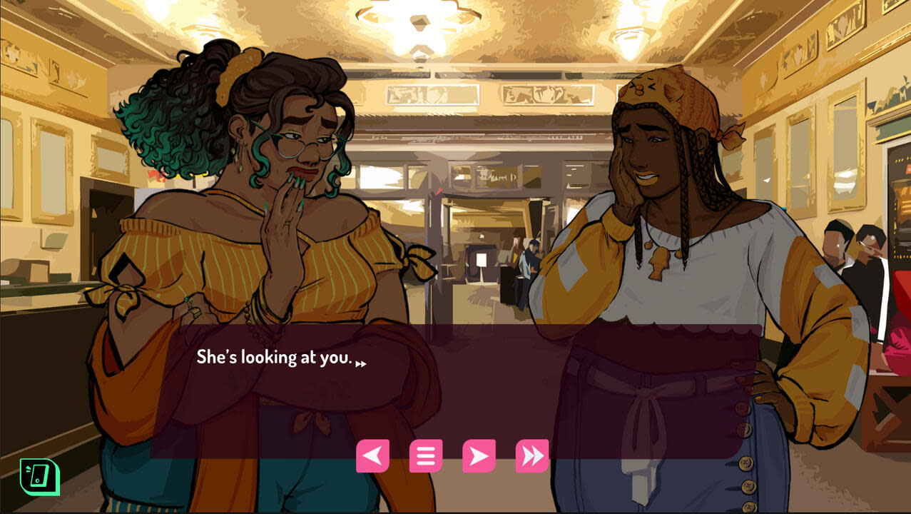 ValiDate screenshot that shows two women, Isabelle and Yolanda, looking at each other nervously wtih caption 