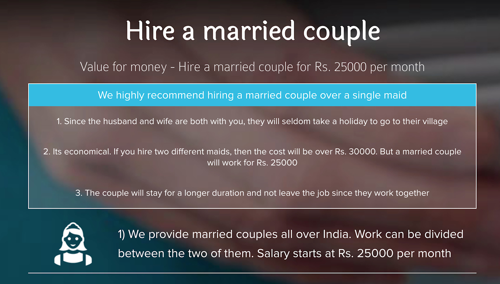 Page for hiring a married couple on BookMyBai.com.