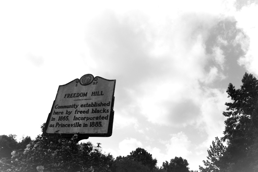 Signage for Freedom Hill, a central point of the historically Black town of Princeville, North Carolina. Photo: Ra'il I'Nasah Kiam.