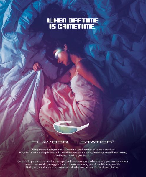 An ad of a person sleeping with a visor, with text at top: "When offtime is gametime"