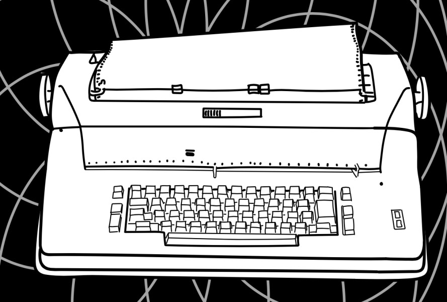 A hand drawing of a blind terminal, which looks like a typewriter