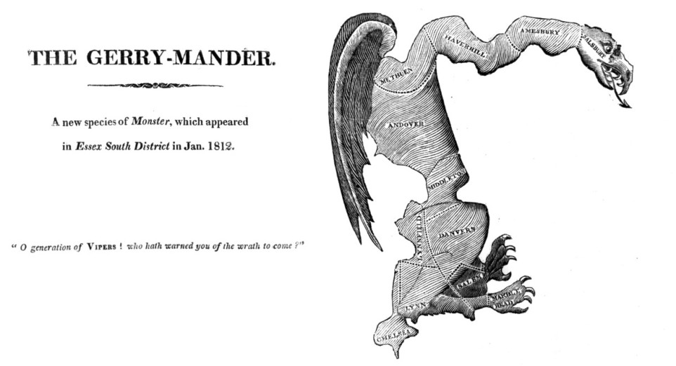 A print that shows the first gerrymandered electoral map.