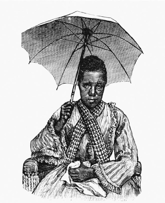 An 1876 illustration of Frances Thompson for the New York City newspaper The Days' Doings. Artist unknown.