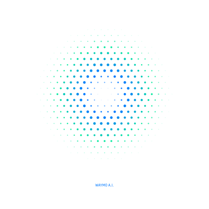 Our Waymo A.I. pattern is based on the same geometric structure as our logo. The dots can scale up and down in size to imply that our A.I. technology is constantly sensing around it. There are nine separate assets related to the A.I. pattern. Each one has been designed to be integrated with a different scale of photography, means to create layering effects in infographics, meso illustrations, and other communication materials. There are also three levels of hollow openings to allow for flexibility when placing different scale objects within the center focused opening.