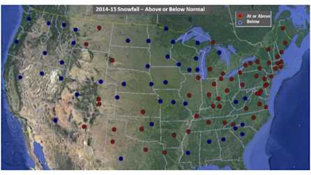 United States Snowfall Map Above or Below Normal Winter