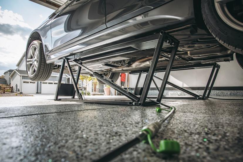 QuickJack Car Lift in a Home Garage