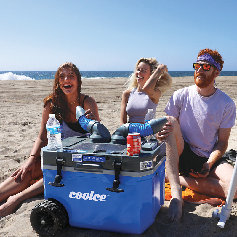 Coolee Portable Cooling Cooler at Beach with Friends
