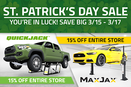St Patricks Day Sale QuickJack MaxJax 15 Percent Off