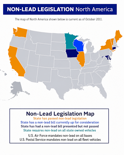 North America Non-Lead Wheel Weight Legislation Map