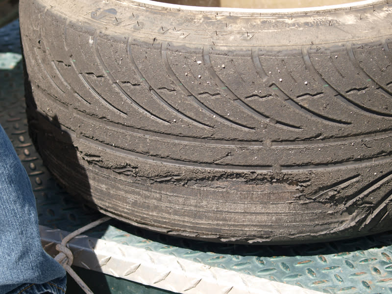 Severely Worn Tire Tread Unsafe Driving Condition