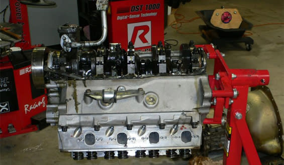 Engine Rebuild in Progress on Stand in Auto Shop