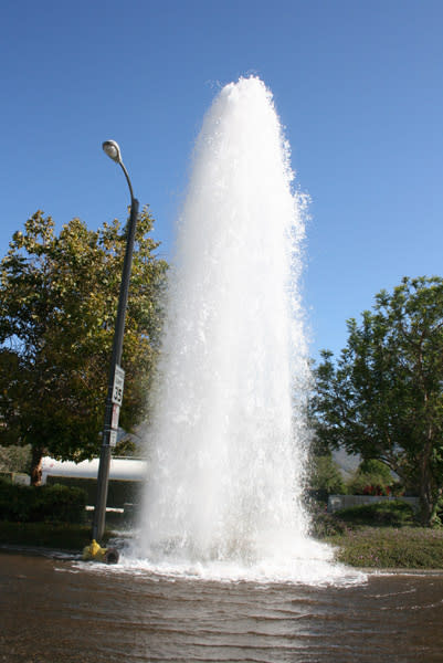 Severe Water Main Break Causing High Pressure Geyser