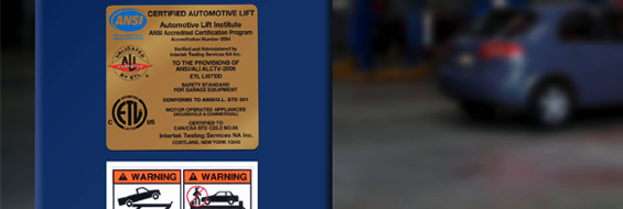 ALI Certified Automotive Lift Institute Certification Label