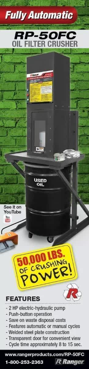 Ranger RP-50FC Automatic Oil Filter Crusher with 50,000 Lbs. of Force