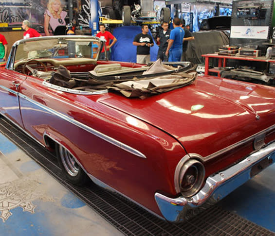 Red Classic Convertible Restoration Project in Garage