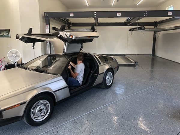 DeLorean on BendPak Parking Lift Garage Storage System