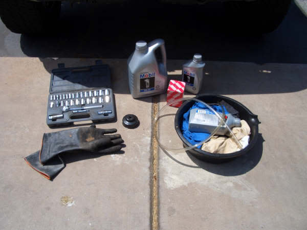 DIY Oil Change Tools and Supplies Laid Out