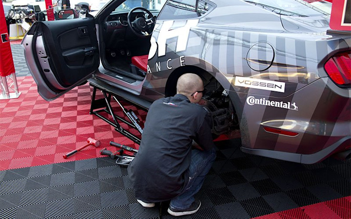 ROUSH Drift Mustang on QuickJack Portable Lift at SEMA