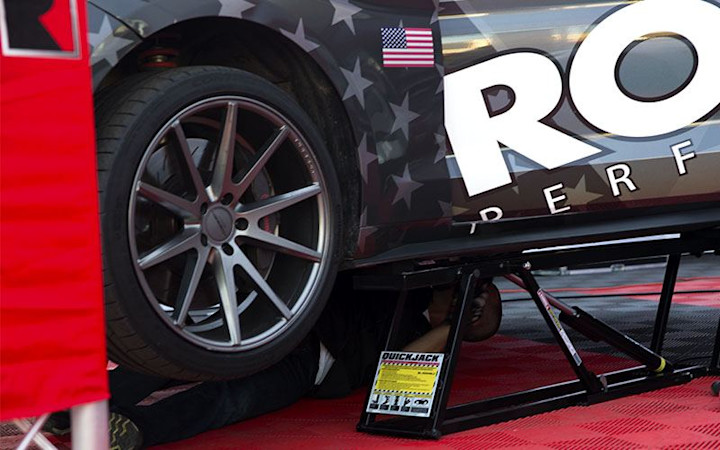 QuickJack Portable Car Lift Supporting ROUSH Drift Mustang