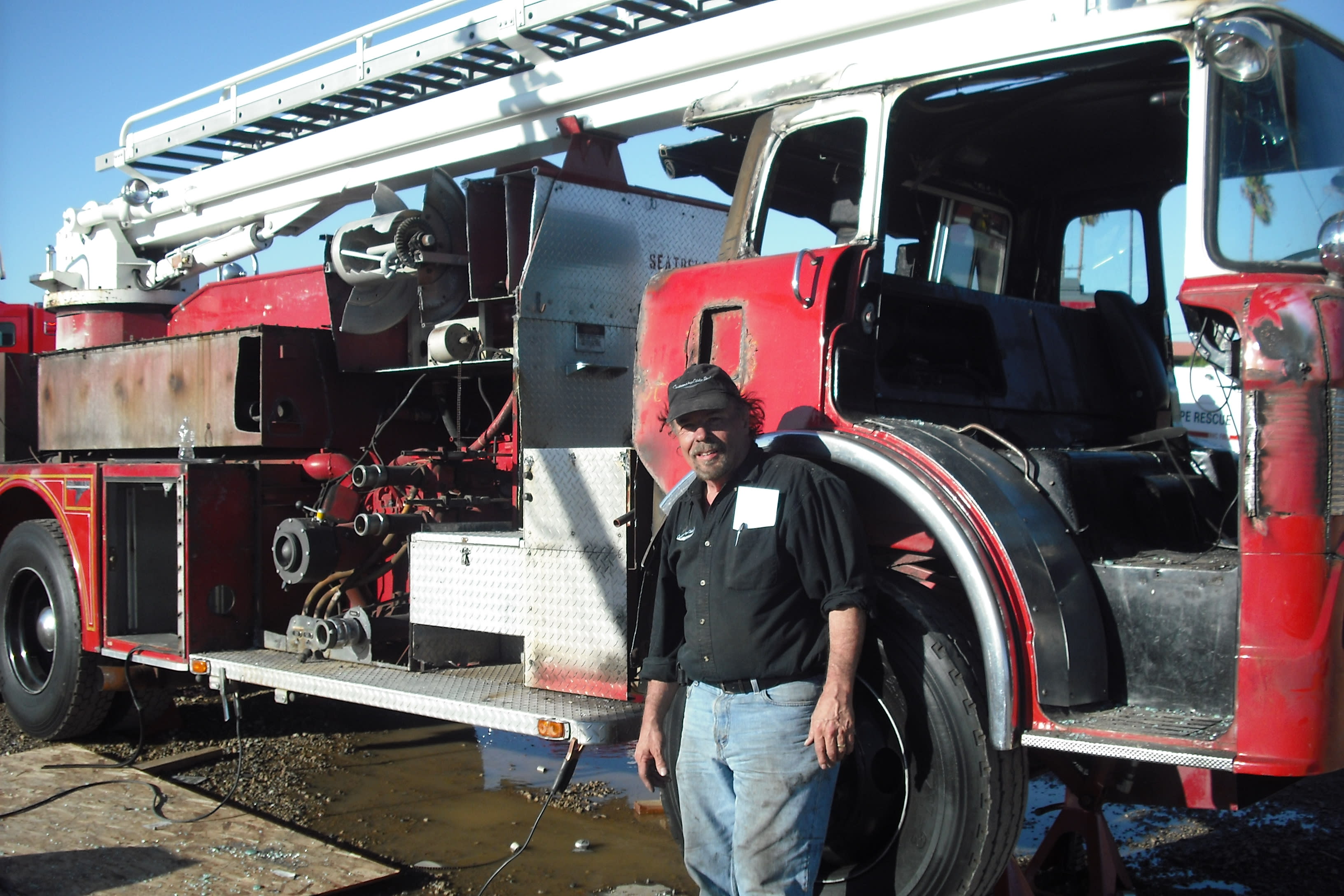 Vintage Fire Truck Restoration Project Outdoors