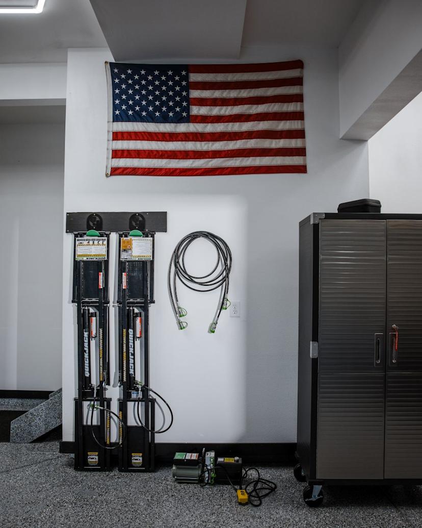 QuickJack Wall Storage in a Home Garage