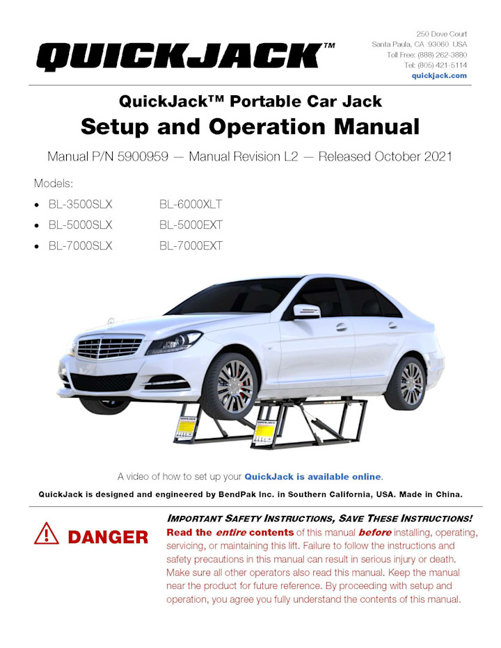 QuickJack SLX Series Setup and Operation Manual