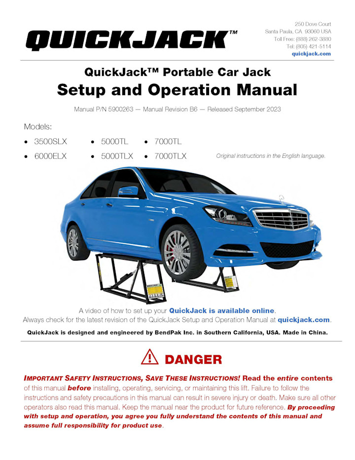 QuickJack TL Series Setup and Operation Manual