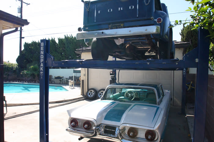 Dual Car Storage on BendPak Four Post Lift Outdoors