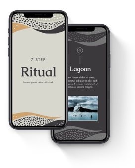 Web pages detailing Sky Lagoon's 7-step spa ritual are displayed on two smartphones.
