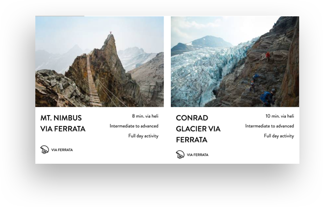 A detail from the CMH website shows two of the available backcountry hiking trips.