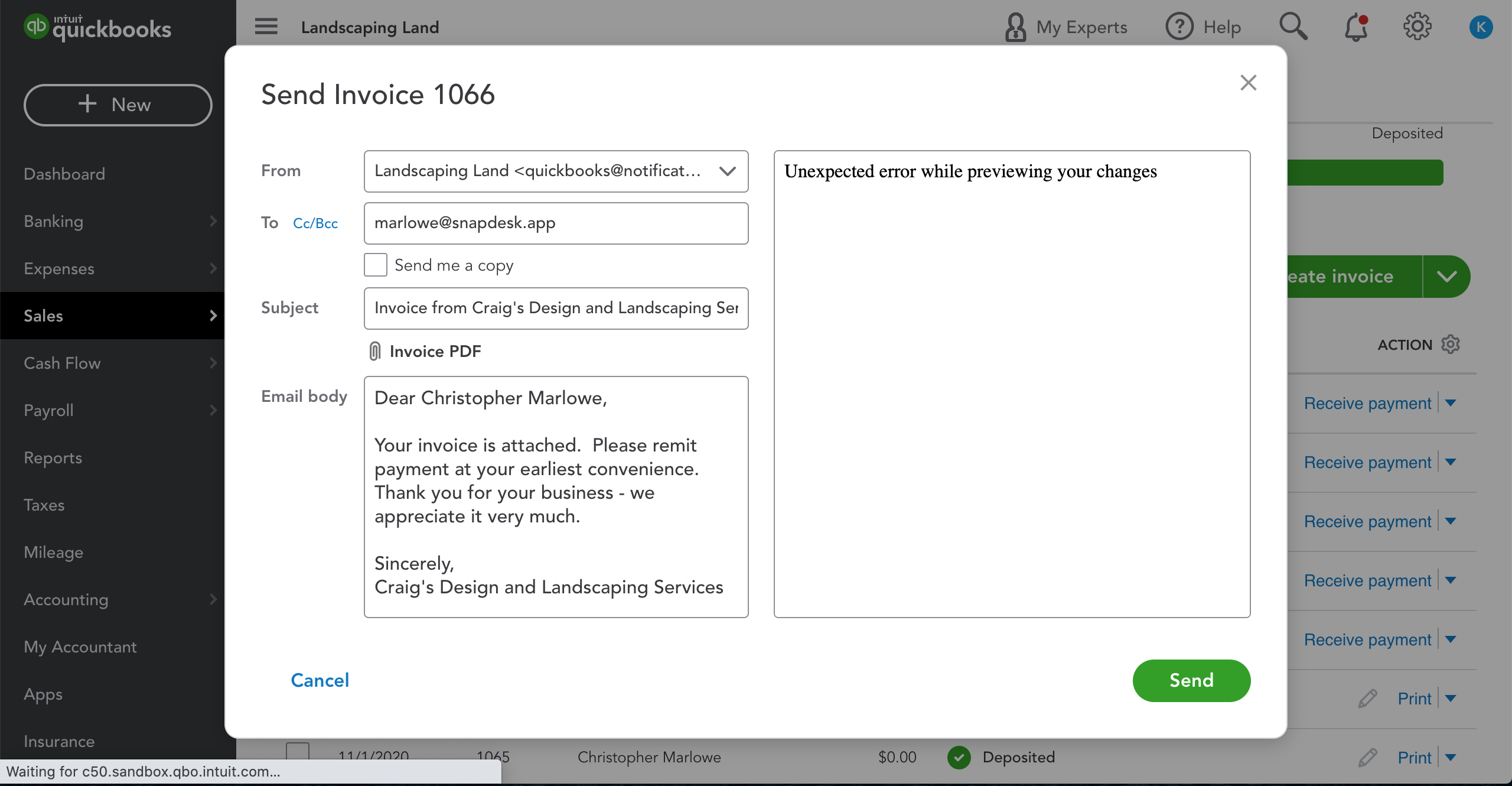Invoice Message Dialog