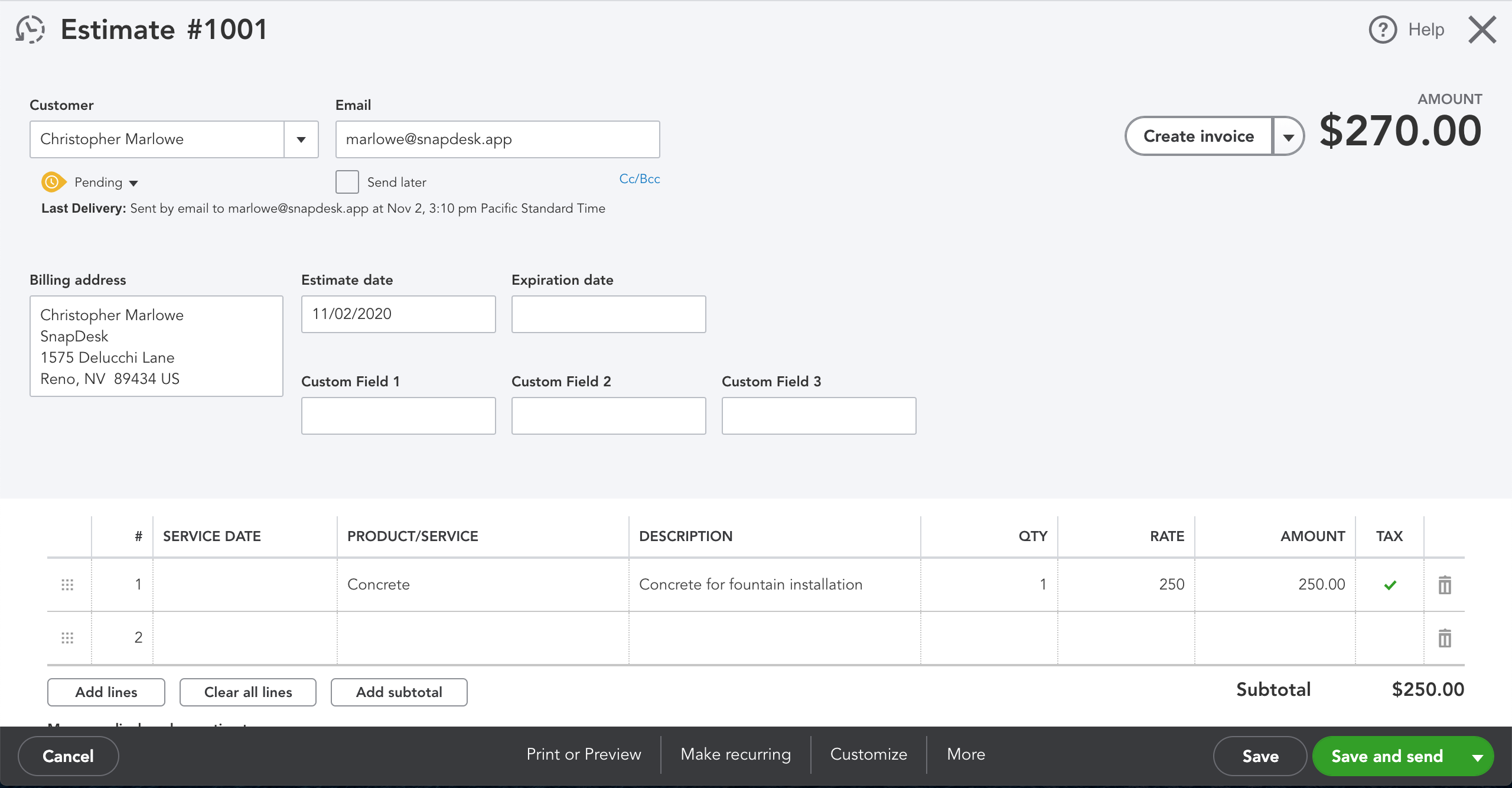 Convert Estimate to Invoice