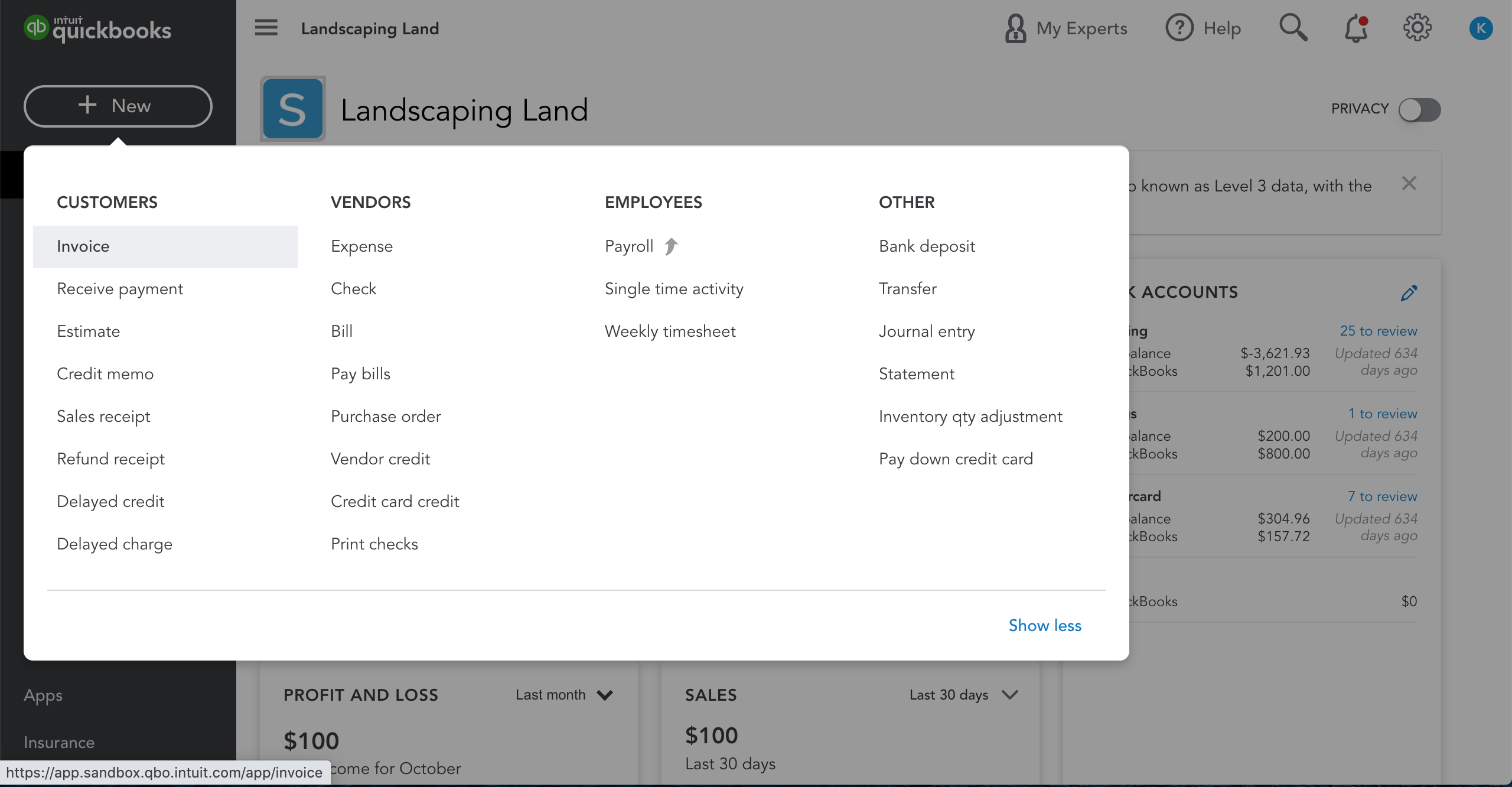 New Invoice QuickBooks Online