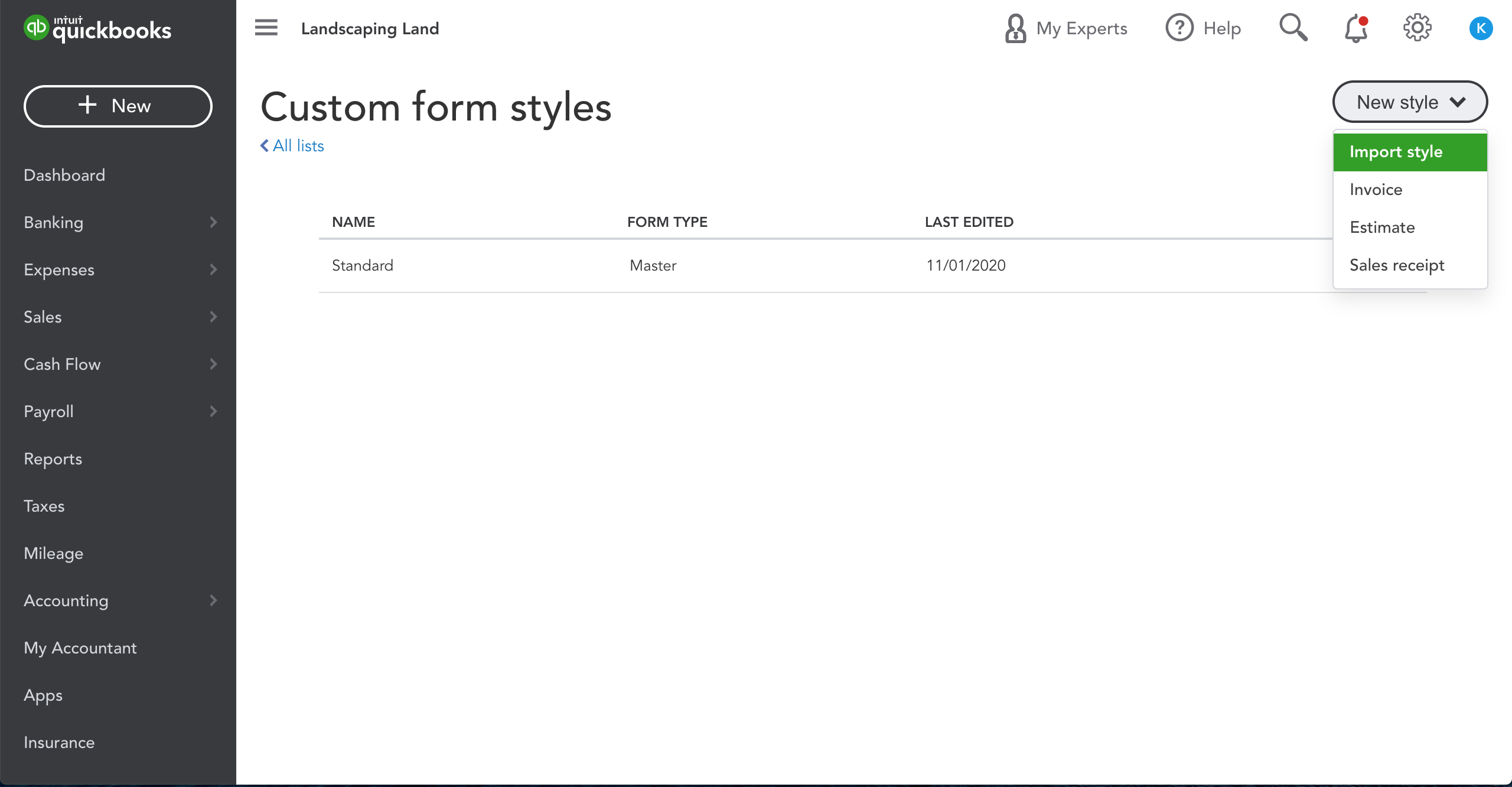Custom Form Style Import Style