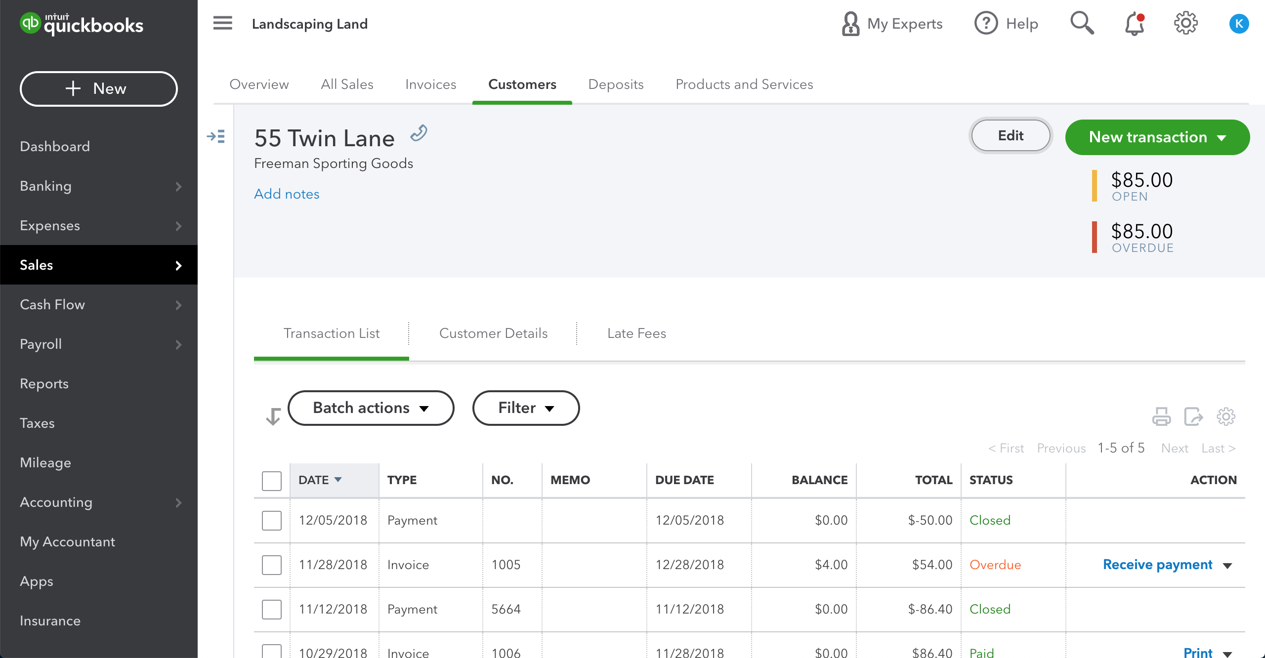 Sales Edit QuickBooks Customer