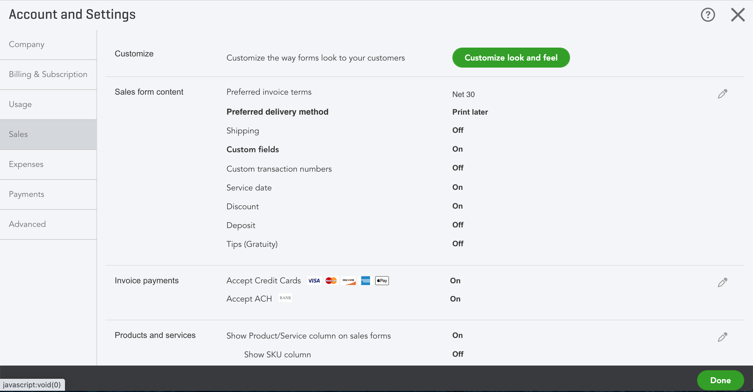 QuickBooks Online Account and Settings