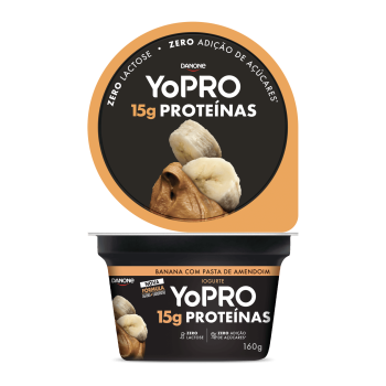 YoPro Iogurte Colherável sabor Banana com Pasta de Amendoim com 15g de proteínas