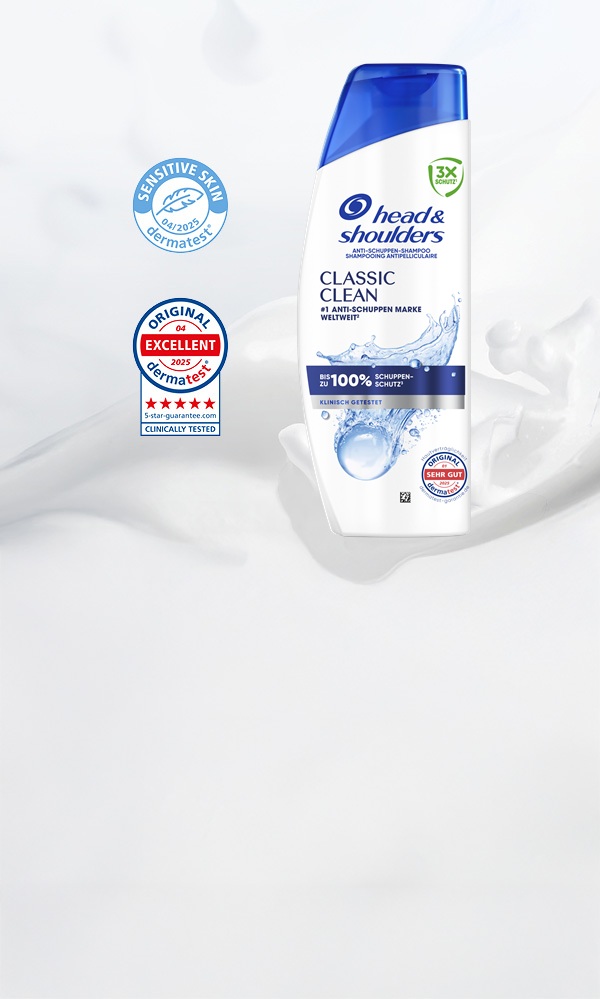 Head & Shoulders Classic Clean Anti-Schuppen-Shampoo für tägliche Haarpflege – sanfte Reinigung, Frischegefühl und Schutz vor Schuppen, klinisch getestet mit Dermatest-Siegel.
