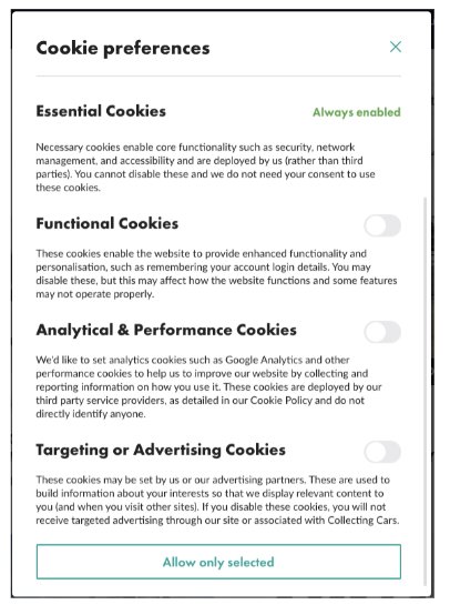 Cookie preferences example
