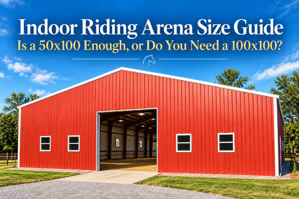 Indoor Riding Arena Size Guide – 50x100 vs 100x100 – Featured Banner