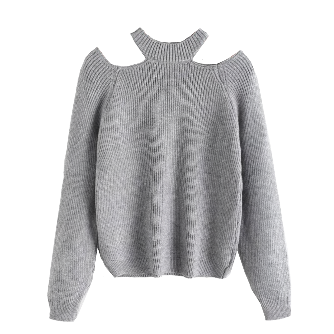 Cold Shoulder Pullover Crew Neck Sweater