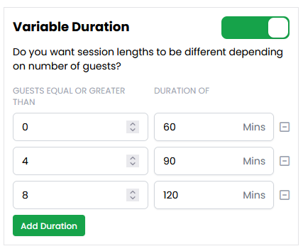 Variable Booking Duration